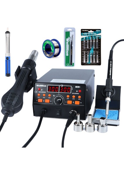 902D+ Isı Ayarlı ,dijital Ekranlı, Sıcak Hava Üflemeli, Lehim Havya Istasyonu 3 Kanal Hafızalı Lehim Istasyonu Seti ,10 Lu Havya Ucu , Lehim Pompası,cımbız,lehim Teli