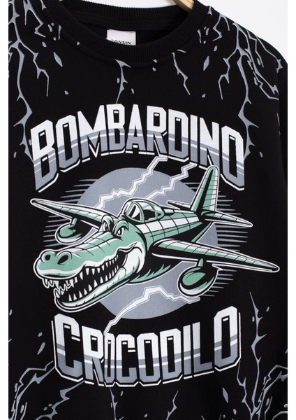 Siyah Erkek Çocuk Yazılı Karakter Baskılı Şardonlu Eşofman Takımı 23286 fiyatları