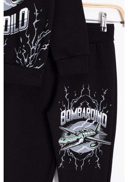 Siyah Erkek Çocuk Yazılı Karakter Baskılı Şardonlu Eşofman Takımı 23286 fırsatları