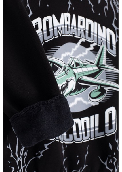 Siyah Erkek Çocuk Yazılı Karakter Baskılı Şardonlu Eşofman Takımı 23286 indirimleri