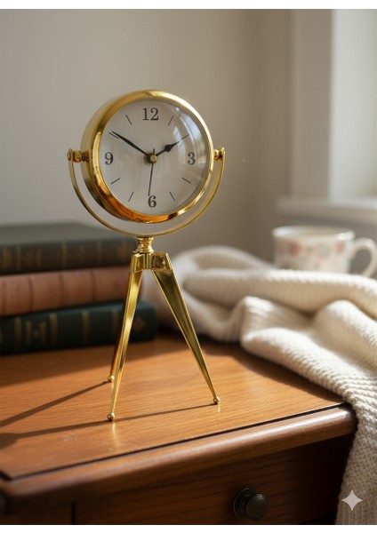 Gold Renk 360° Dönen Tripod Masa Saati – 30 cm Aynalı Arka Tasarım, Lüks Dekoratif Saat fiyatları