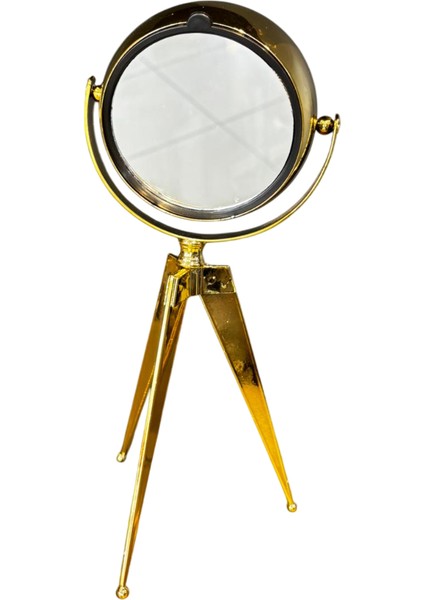 Gold Renk 360° Dönen Tripod Masa Saati – 30 cm Aynalı Arka Tasarım, Lüks Dekoratif Saat