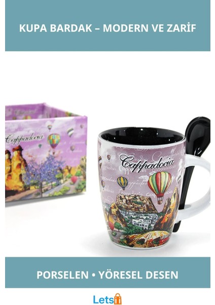 Yöresel Tasarımlı Şık Porselen Tekli Kupa Bardak