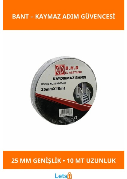 Kaydırmaz Güvenlik Bantı 25 mm x 10 mt Ahşap Metal Seramik Iç Dış Mekan