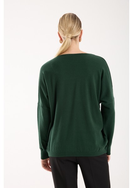 Kadın Haki Omuzları Taş Detaylı V Yaka Triko Bluz indirimleri