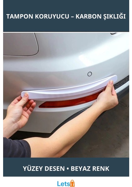 Karbon Desenli Beyaz Araba Tampon Koruyucu