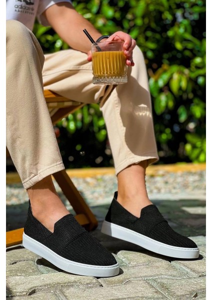 Mtxdpn KB-114 Kuback Siyah Triko Yüksek Taban Bağcıksız Günlük Erkek Ayakkabı (Numara: 41)