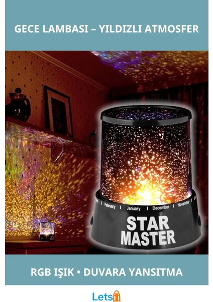 Duvara Işık Yıldız Yansıtan Star Master Gece Lambası