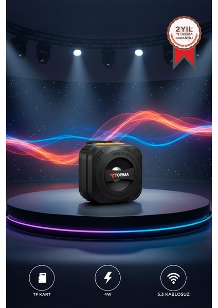 Torıma D79 Siyah Outdoor Kablosuz Wireless 4W LED Işıklı Taşınabilir Hoparlör