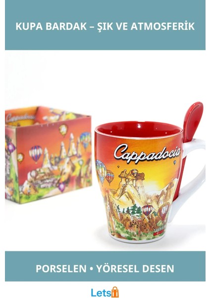 Yöresel Motifli Şık Porselen Tekli Kupa Bardak