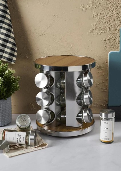 Casa Wood Baharatlık Takımı - Döner Stantlı, Yuvarlak
