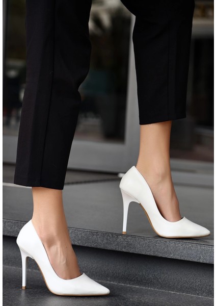 Mtxdpn Hillar Beyaz Cilt Stiletto Ayakkabı (Numara: 40)