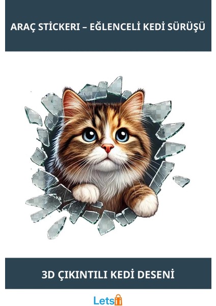 3D Kedi Yüzü Eğlenceli Araç Stickerı 10 cm