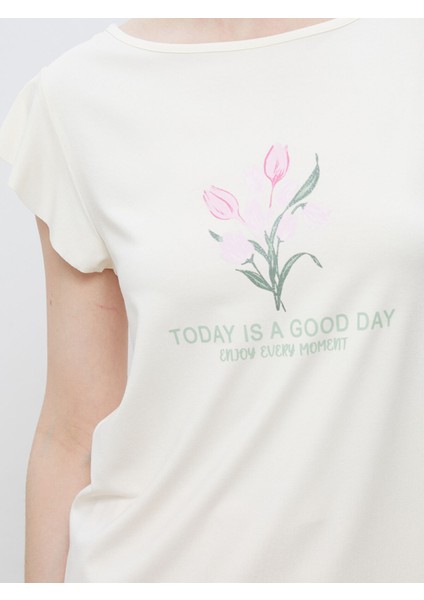 Yeni Sezon Bisiklet Yaka Baskılı Kadın Pijama Takımı modelleri