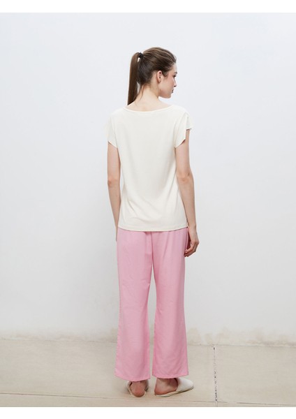 Yeni Sezon Bisiklet Yaka Baskılı Kadın Pijama Takımı fırsatları