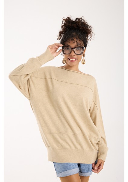 Kadın Açık Bej Kayık Yaka Triko Bluz indirimleri