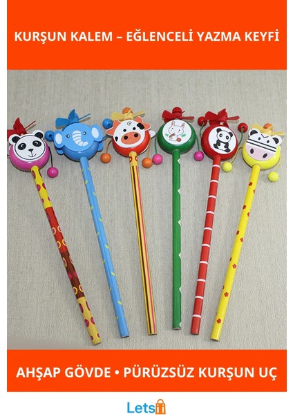 Ahşap Hayvan Figürlü Renkli Kurşun Kalem