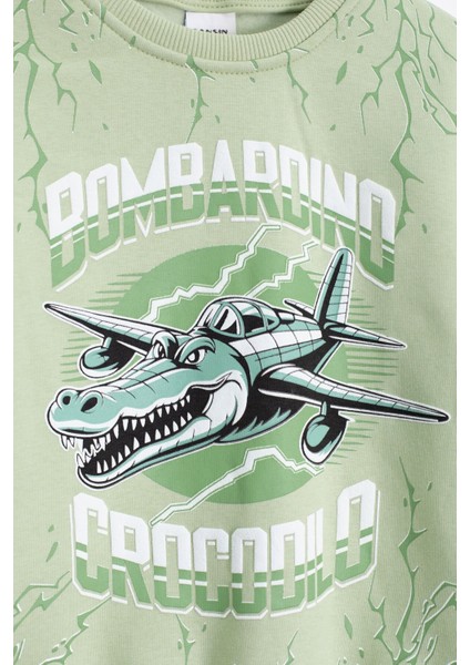 Yeşil Erkek Çocuk Yazılı Karakter Baskılı Şardonlu Eşofman Takımı 23287 fiyatları