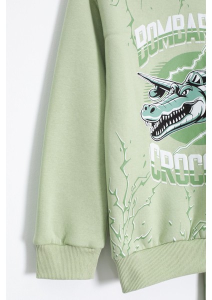 Yeşil Erkek Çocuk Yazılı Karakter Baskılı Şardonlu Eşofman Takımı 23287 modelleri