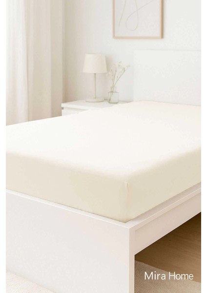 Çift Kişilik Düz Penye %100 Pamuklu Lastikli Çarşaf 180X200 Newsheet Ekru
