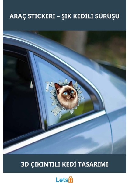 3D Kedi Yüzü Tasarımlı Eğlenceli Araç Stickerı