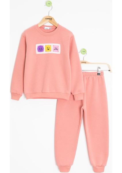 Somon Gülenyüz Nakışlı Şardonlu Kız Çocuk Eşofman Takımı 23360