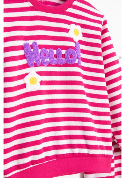 Fuşya Papatya Nakışlı Çizgili Kız Çocuk Takım 23354 fiyatları