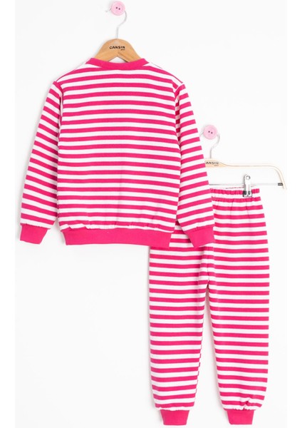 Fuşya Papatya Nakışlı Çizgili Kız Çocuk Takım 23354 fırsatları