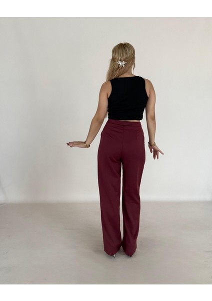 Yüksek Bel Cepli Poliviskon Palazzo Pantolon – Şık Düğme ve Apolet Detaylı Kadın Pantolon fiyatları
