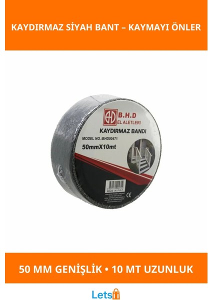 Kaydırmaz Siyah Bant 50 mm x 10 mt Güvenlik Bantı