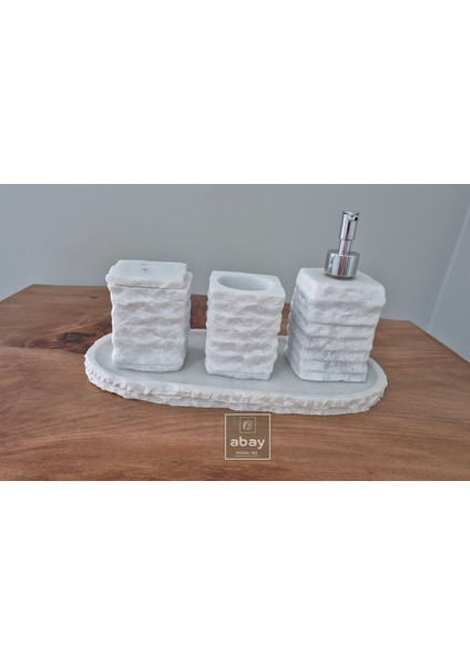 Beyaz Mermer Kaya Model 4 Parça Banyo Seti