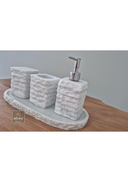 Beyaz Mermer Kaya Model 4 Parça Banyo Seti modelleri