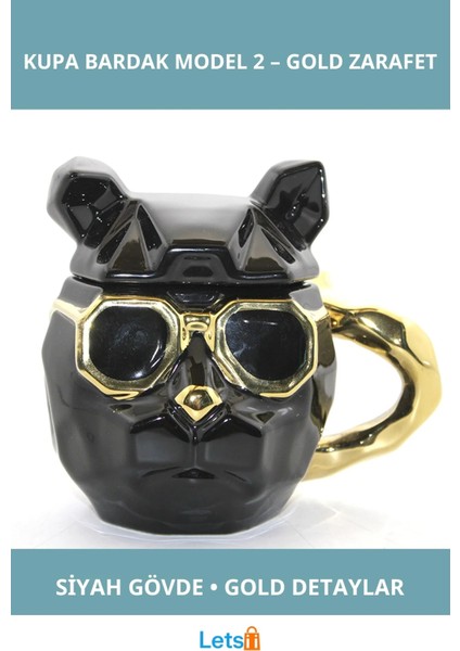 Şık Siyah Gold Detaylı Zarif Porselen Kupa Bardak