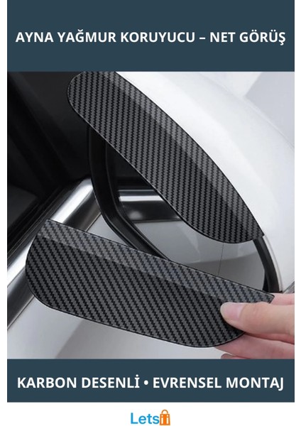 Karbon Desenli Su Geçirmez Araba Ayna Yağmur Koruyucu Siper