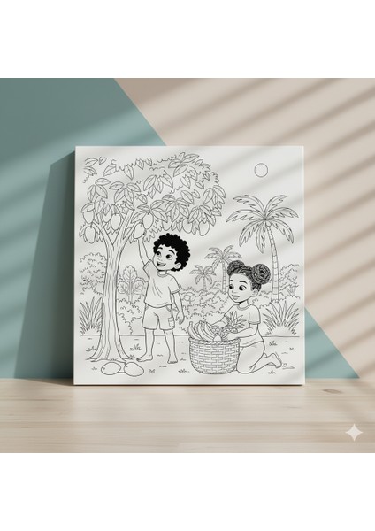 Çocuklar Için Köy Hayatı ve Meyve Hasadı Yapan Afrikalı Çocuklar Tuval Boyama Seti modelleri