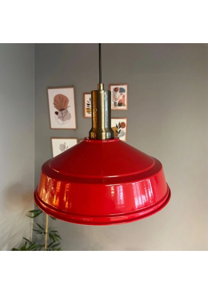 Asaletli Kırmızı Eskitme Fener Başlık Tekli Avize Sarkıt Ofis Showroom Salon Mutfak Avizeleri