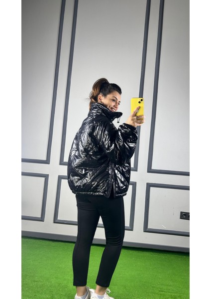 Siyah Parlak Mont/yağmurluk modelleri