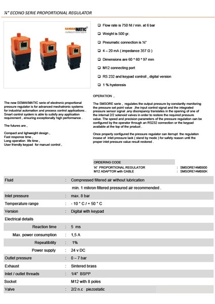 1/4 Oransal Regüatör modelleri