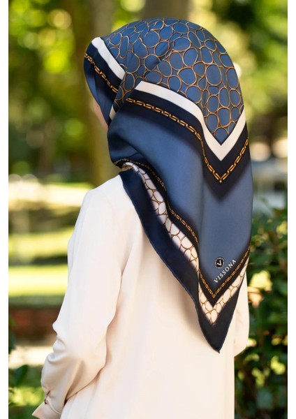 Kadın Twill Ipek Eşarp Indigo Lacivert 17147-10
