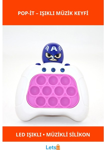 Işıklı Müzikli Pop It Captain America Süper Kahraman Tasarımlı Oyun