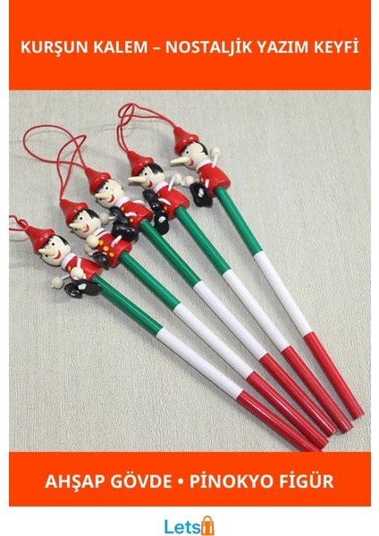 Renkli Ahşap Pinokyo Figürlü Kurşun Kalem
