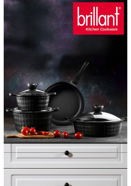 Brillant DKM-TN-5835 Siyah Sirius 7 Parça Döküm Tencere Seti