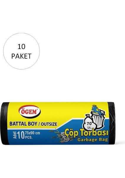 Battal Boy Çöp Torbası 75 x 90 cm 10 Lu Rulo x 10 Paket = 100 Adet (Siyah) fiyatları