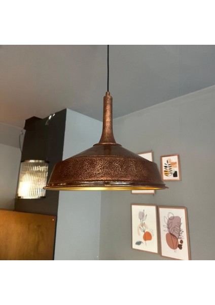 Patina Renk Asaletli Tekli Avize Patina Başlık Retro Sarkıt Lamba Restoran Salon Aydınlatma