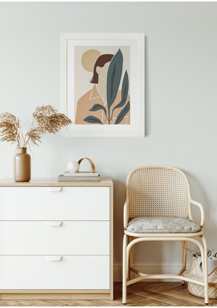 “hidden Soul” Minimal Kadın ve Bitki Temalı Çerçeveli Kanvas Tablo (25X30 Cm)