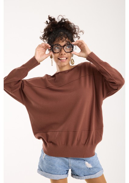 Kadın Kahve Kayık Yaka Triko Bluz fiyatları