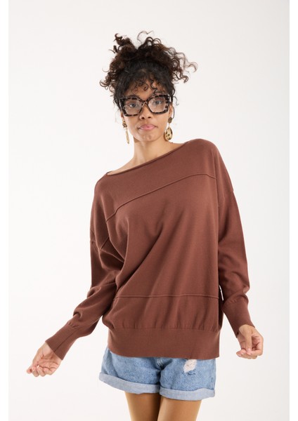 Kadın Kahve Kayık Yaka Triko Bluz fırsatları