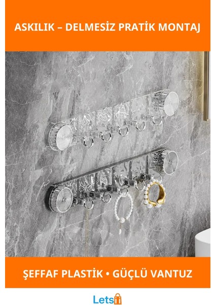 Şeffaf Güçlü Vantuzlu Askılık Çoklu Kanca