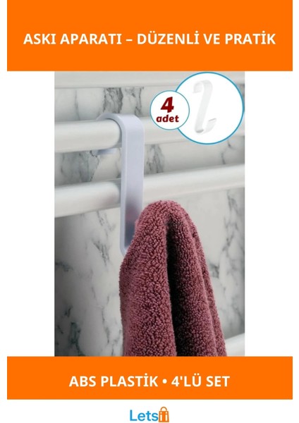 4'lü Beyaz Kanca Askı Aparatı Seti Dayanıklı Abs Plastik