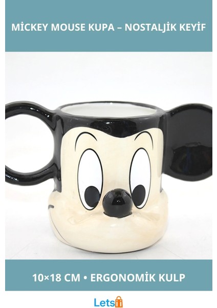 Mickey Mouse Tasarımlı Porselen Kupa Bardak 10X18 cm